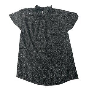Express Womens Black Polka Dot Ruffle Neck Blouse XS Short Sleeve Lightweight